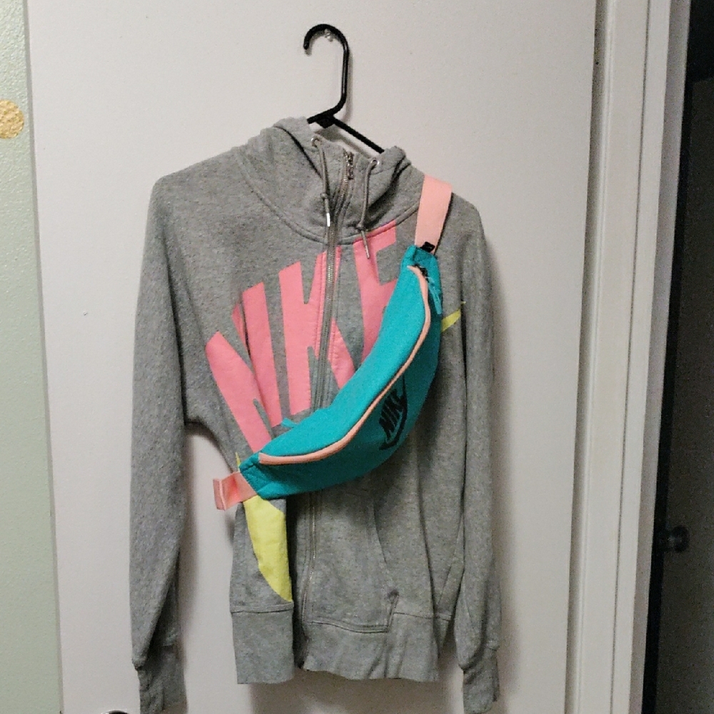 Nike Gray Hoodie with Teal and Pink Accents